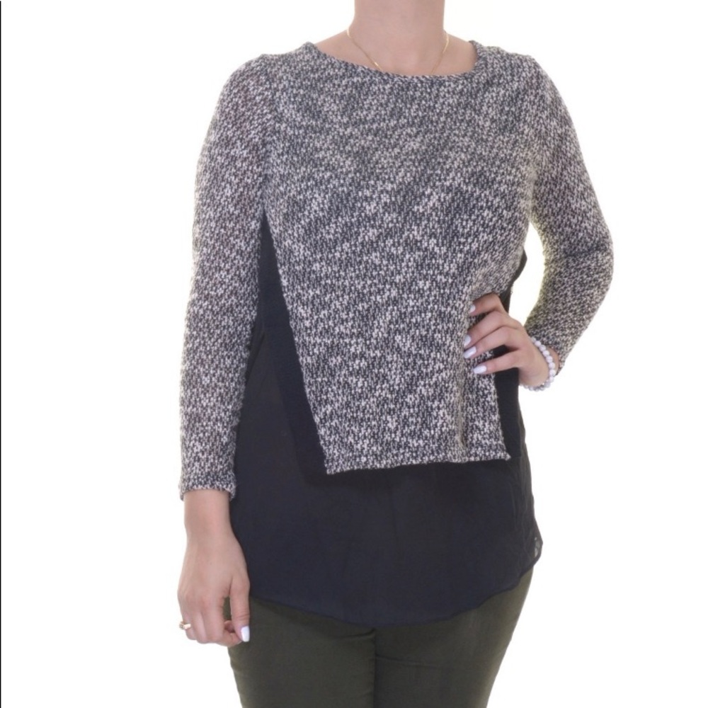 BAR III TWEED LAYERED PULLOVER TOP SMALL